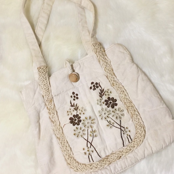 Vintage Hippie Hobo Embroidered Floral Sack Bag - Picture 6 of 12